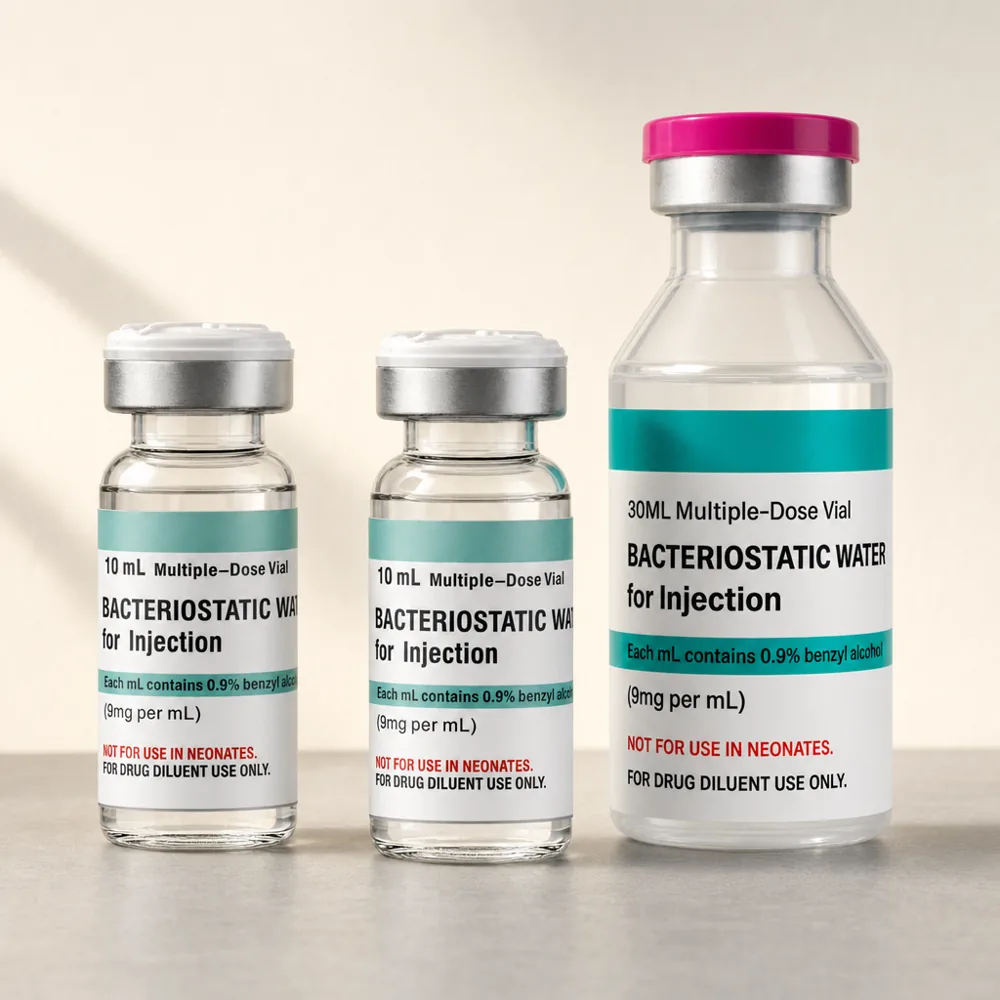 Direct Bac Water bacteriostatic water vials in 10 mL and 30 mL sizes