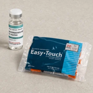 10 mL reconstitution kit: 10 mL bacteriostatic water vial and EasyTouch insulin syringes